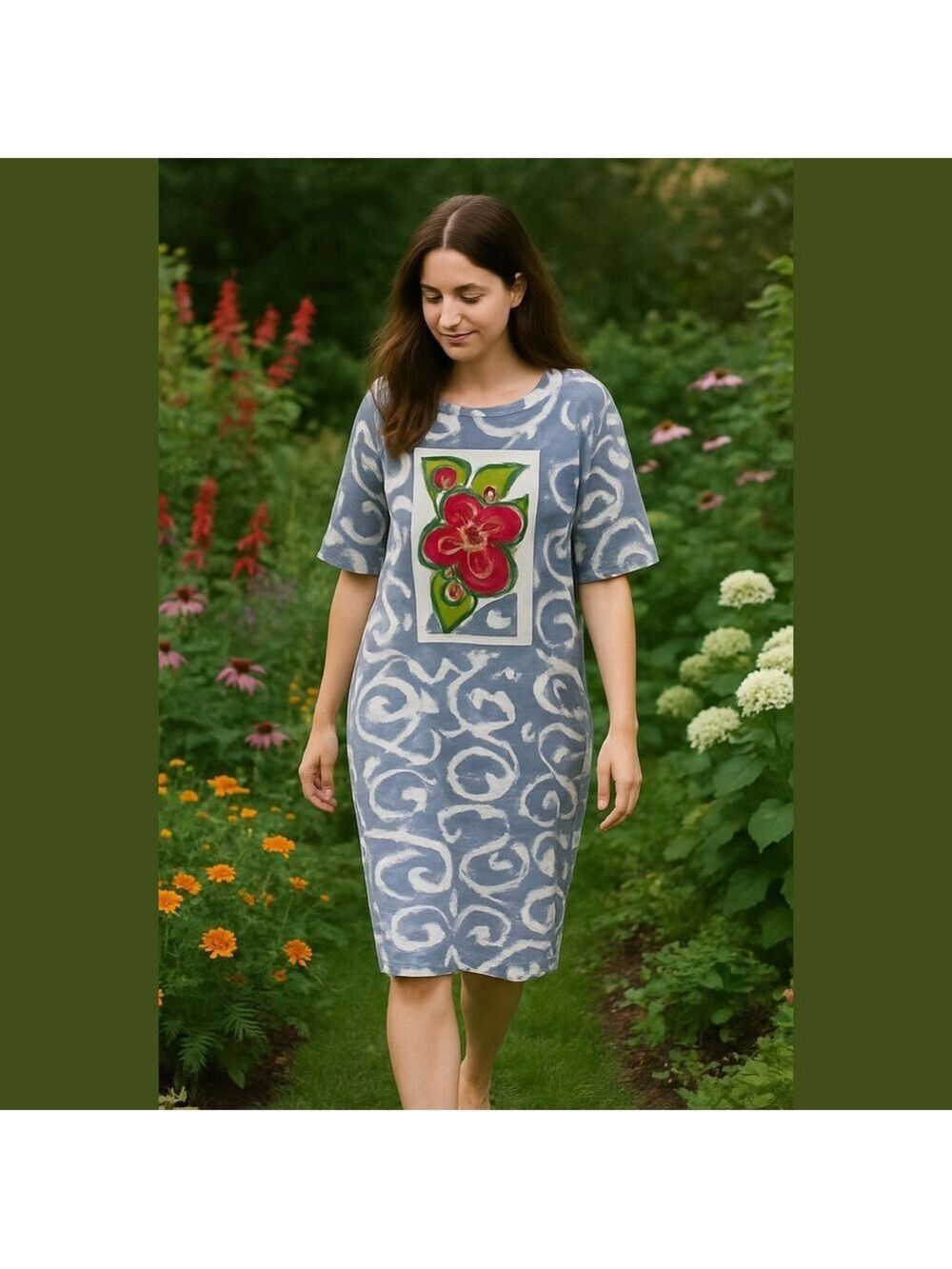 Vintage Hand painted floral long dress by Oklahoma artist cottagecore